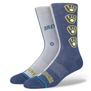 NEW Stance Milwaukee Brewers Split Casual MLB BASEBALL Crew Socks Men's L G7